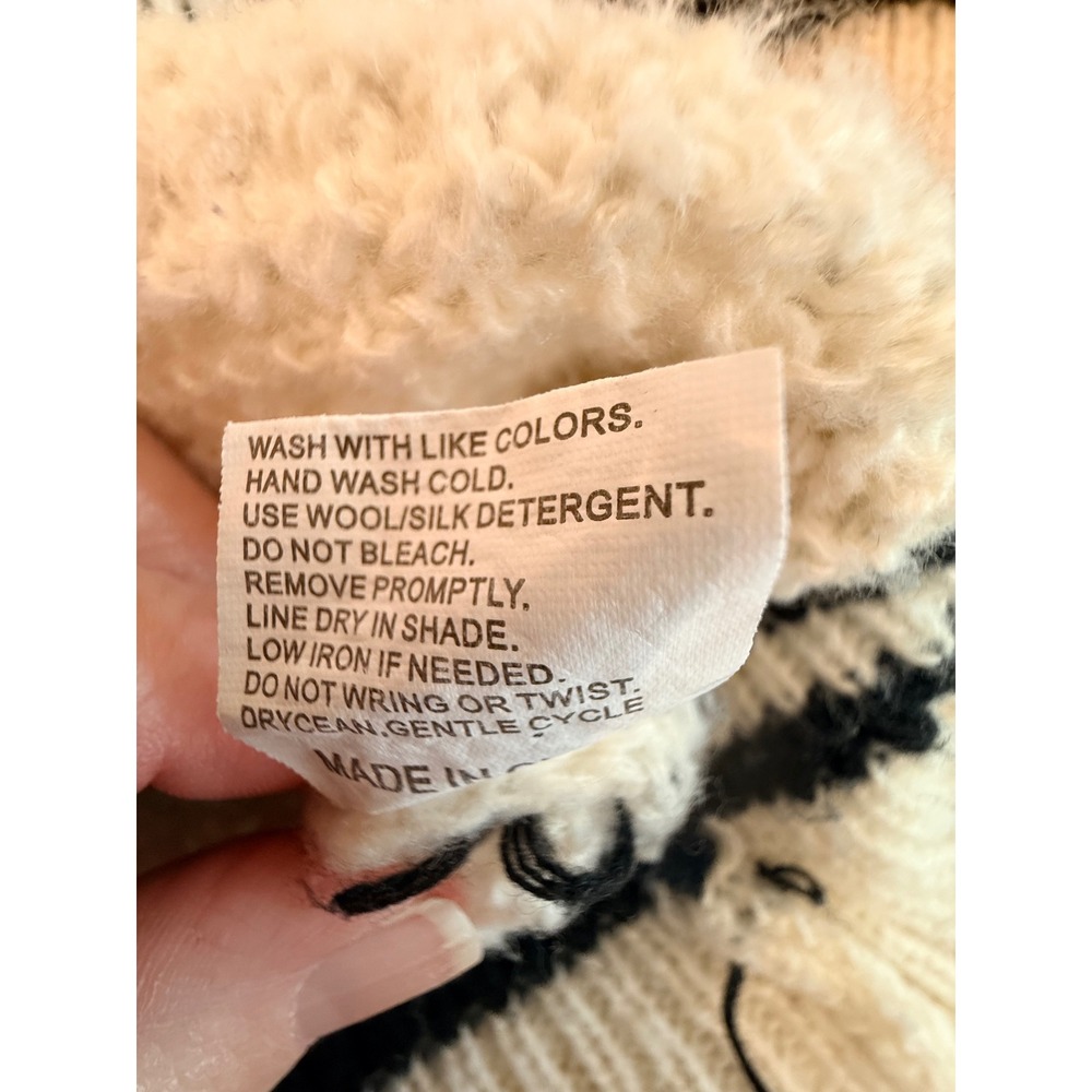 Cream/Black Fisherman Chunky Oversized Cable Knit Star Cardigan Sweater Women XS - Picture 3 of 7